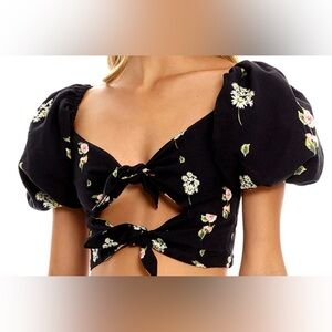 Agua Bendita Black Floral Crop Top